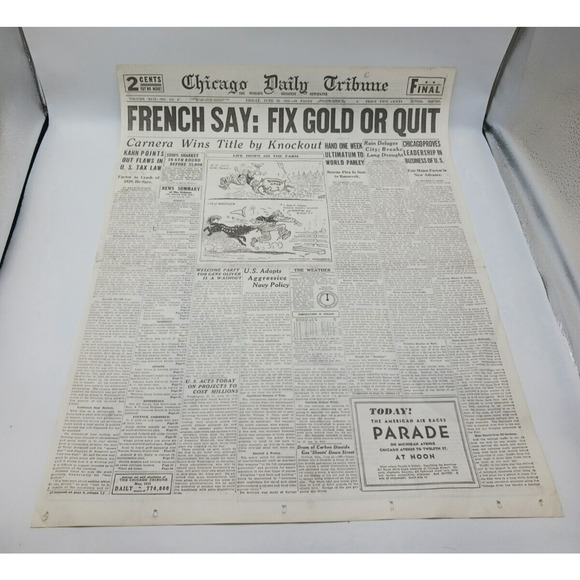 1933 Chicago Tribune Boxing Primo Carnera Wins Title French Fix Gold Navy Policy - Picture 2 of 14